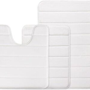 Amazon White Plush Memory Form 3 Piece Bathroom Mat Set